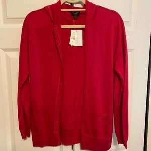 Talbots Pima Cotton Hoodie Raw Edging Size Med. Petites Hot Pink